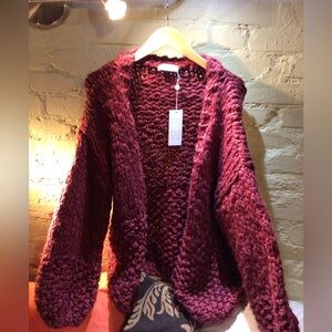 Sage the Label Deep Red Chunky Knit Cardigan